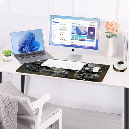 BFUKVOU Large Keyboard Mouse Pad Set, Extended Mouse Pad+Keyboard Wrist Rest Support, Memory Foam Ergonomic Easy Typing, 4Pcs (31.5×11.8 in) Desk Pad Set for Office Home,Funny Skeleton