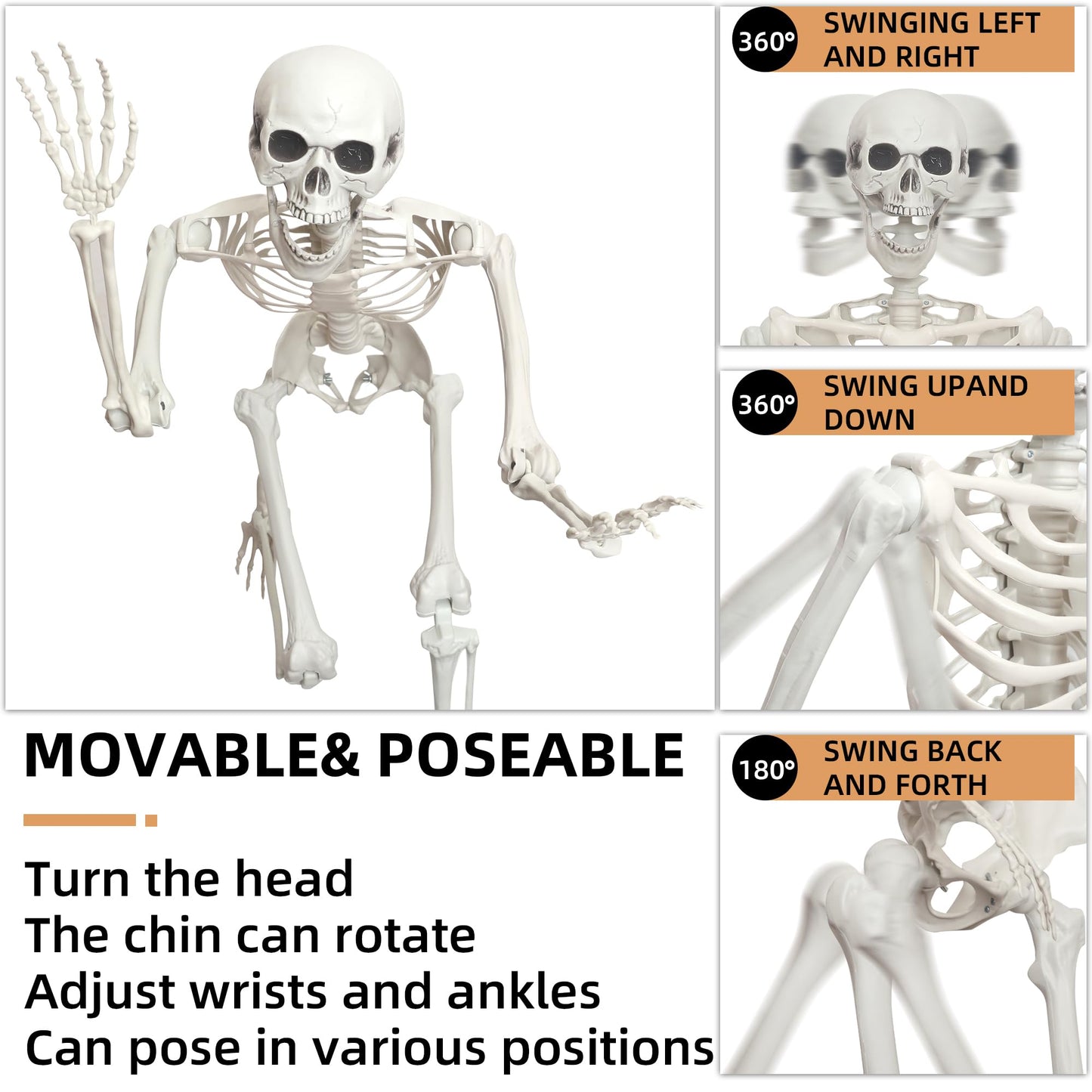 Lodou 2 Pack 5.4ft/165cm Life Size Skeleton Halloween Skeletons,Full Body Human Bones with Movable Joints for Indoor Outdoor Halloween Decor