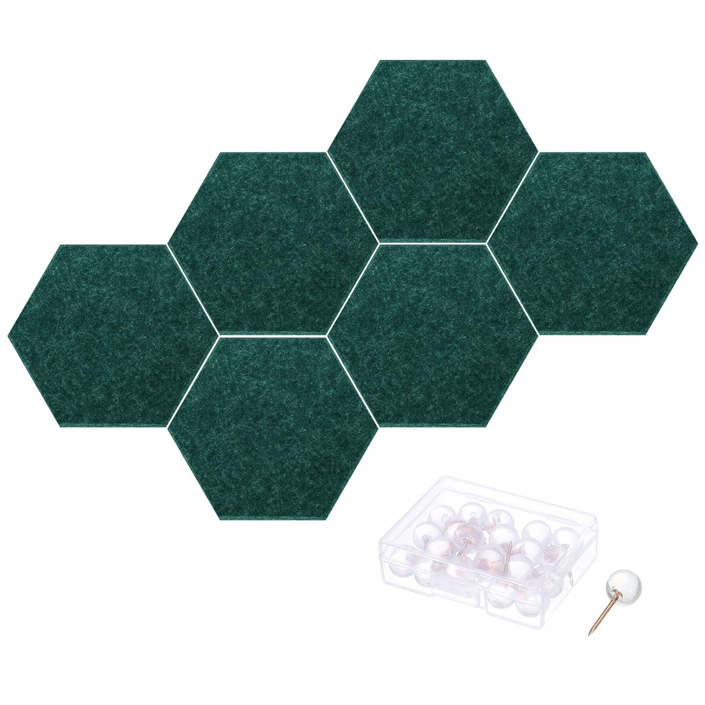 PATIKIL Felt Bulletin Board, 12"x10", 6 Packs Self Adhesive Hexagon Felt Tiles for Sound Proofing Wall Panels for Home Office Recording Studio,Game Room, Blackish Green