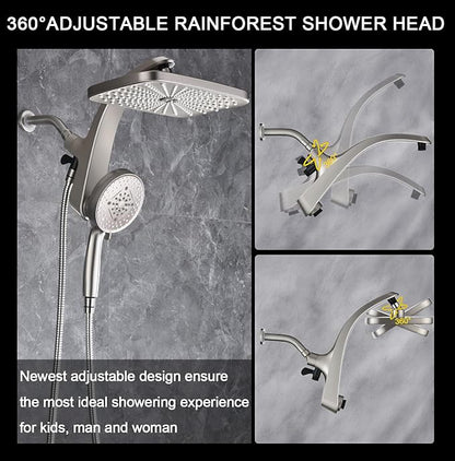 BOZYBO Rain Shower Head with Handheld: High Pressure Shower Heads with Handheld Spray Combo, 12" Rainfall Shower Head and 9 Sprays Hand Showerheads with Magnetic Docking and Power Jets, Nickel 1.8GPM