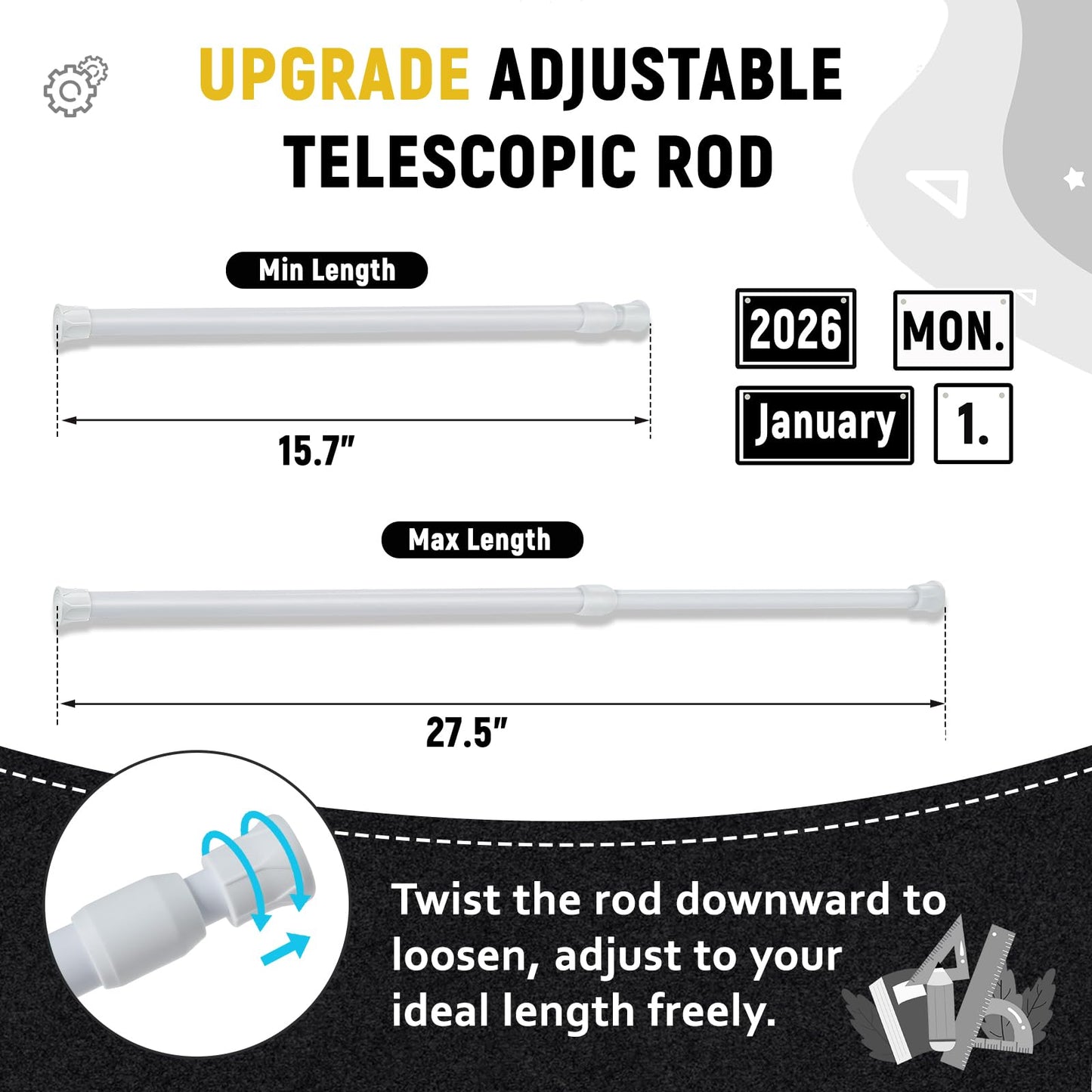 Upgraded 2-in-1 Flip Calendar for Classroom with Magnetic & Adhesive Fixing, Adjustable Magnetic Rod Flip Calendar for Whiteboard, Black and White Classroom Decor Bulletin Board Set (Black and White)