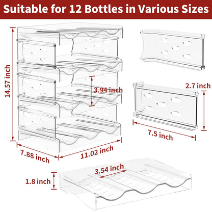 EZ COZY Wine Rack, 4 Tier Water Bottle Organizer for Cabinet, Stackable Clear Wine Holder for Pantry, Refrigerator, Countertop Organization (12 Bottles)