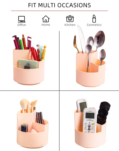 EDENMS Desk Pencil Pen Holder, 3 Slots 360-Degree Spinning Organizers, Desktop Storage Stationery Supplies, Cute Cup Pot for Office, School, Art Supply, Kids - Pink