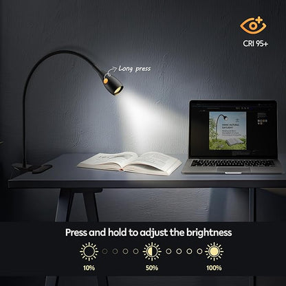 acegoo Minimalist Reading Light for Bed Headboard Dimmable Book Light Clip on Lamp with USB-C Adapter, Flexible Neck & Handy Lamp Head Switch, CRI 95+