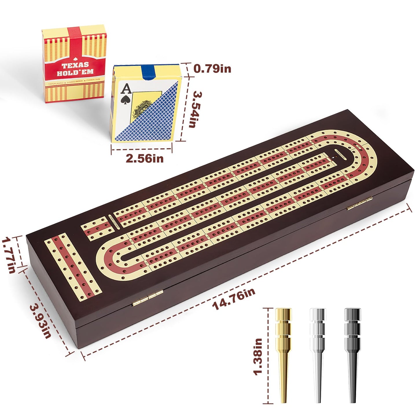 ESENHARBER Cribbage Board Game Set, Premium Wooden Board with Magnetic Lock and Metal Pegs, 2 Playing Cards, and Large Storage - Travel-Friendly Continuous 3 Track Board
