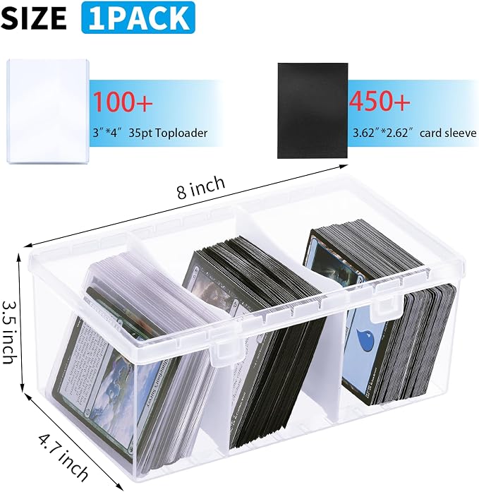 CDBXPRG Toploader Storage Box for 100 + 3" x 4" 35pt Rigid Card,Trading Card Storage Box with Dividers for 500+ Baseball Card Case,Playing Card Case for MTG, Sport Cards,Game Cards 1 PACK