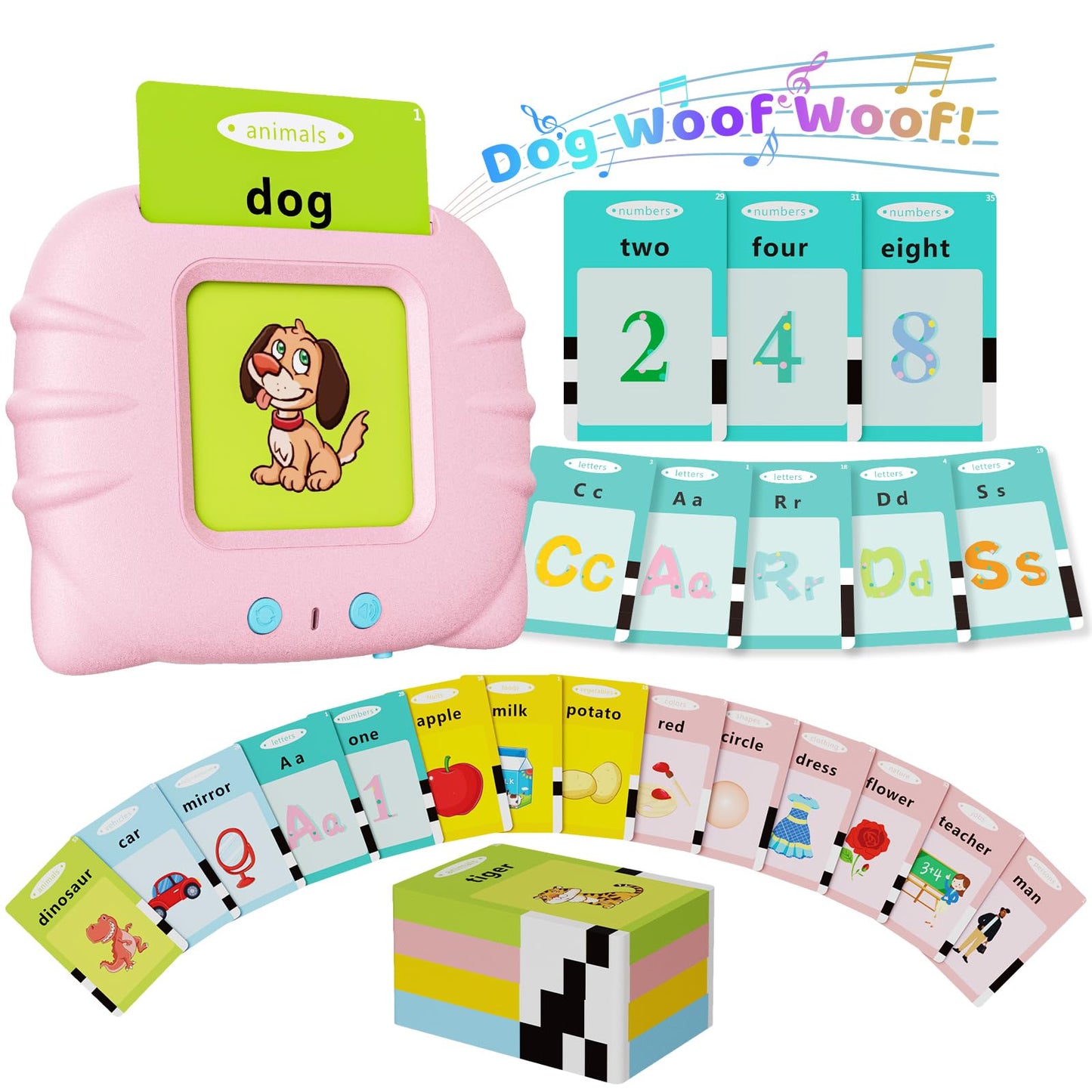 Aullsaty Talking Flash Cards for Toddlers 1-3, Upgraded 248 Sight Words Montessori Speech Therapy Toy, Autism Sensory Educational Learning Toys, Birthday Gifts for Boys Girls (Pink)