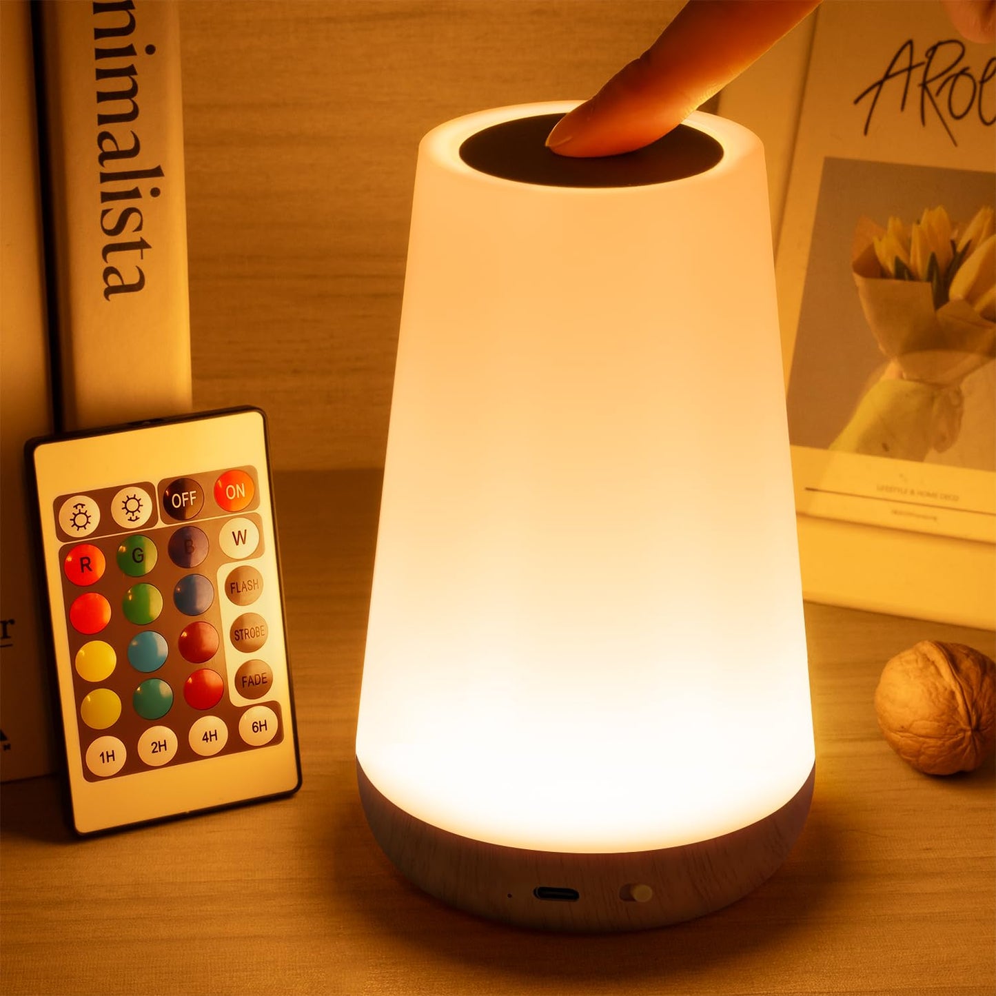 Auxmir LED Night Light Bedside Lamp Touch and Remote Control Dimmable Tabletop 13 RGB Colors Changing 5 Brightness Adjustable Rechargeable Portable Lamp for Baby Kids Nursery Bedroom Bathroom Camping