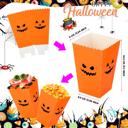 Yeaqee 100 Pcs Halloween Popcorn Boxes - Pumpkin Snack Treat Boxes Candy Cookie Container Decorations Gifts for Kids Adults Party Favor Supplies