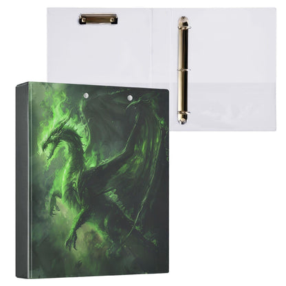 Dino Round Ring Binders 1.5 Green Fire Evil Dragon 3 Ring Clipboard Binder for Office School Work Supplies File Folder 200 Sheet Capacity Easy Open