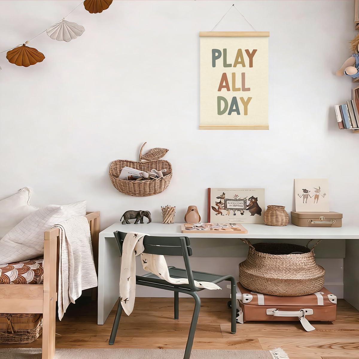 STHTTSW Boho Play Room Wall Decor Poster Hanger Frame, Play All Day Nursery Wall Art Kids Wall Decor, Playroom Art for Toddler Playroom Bedroom Kids Room Baby Girl Nursery,12x16 Inch