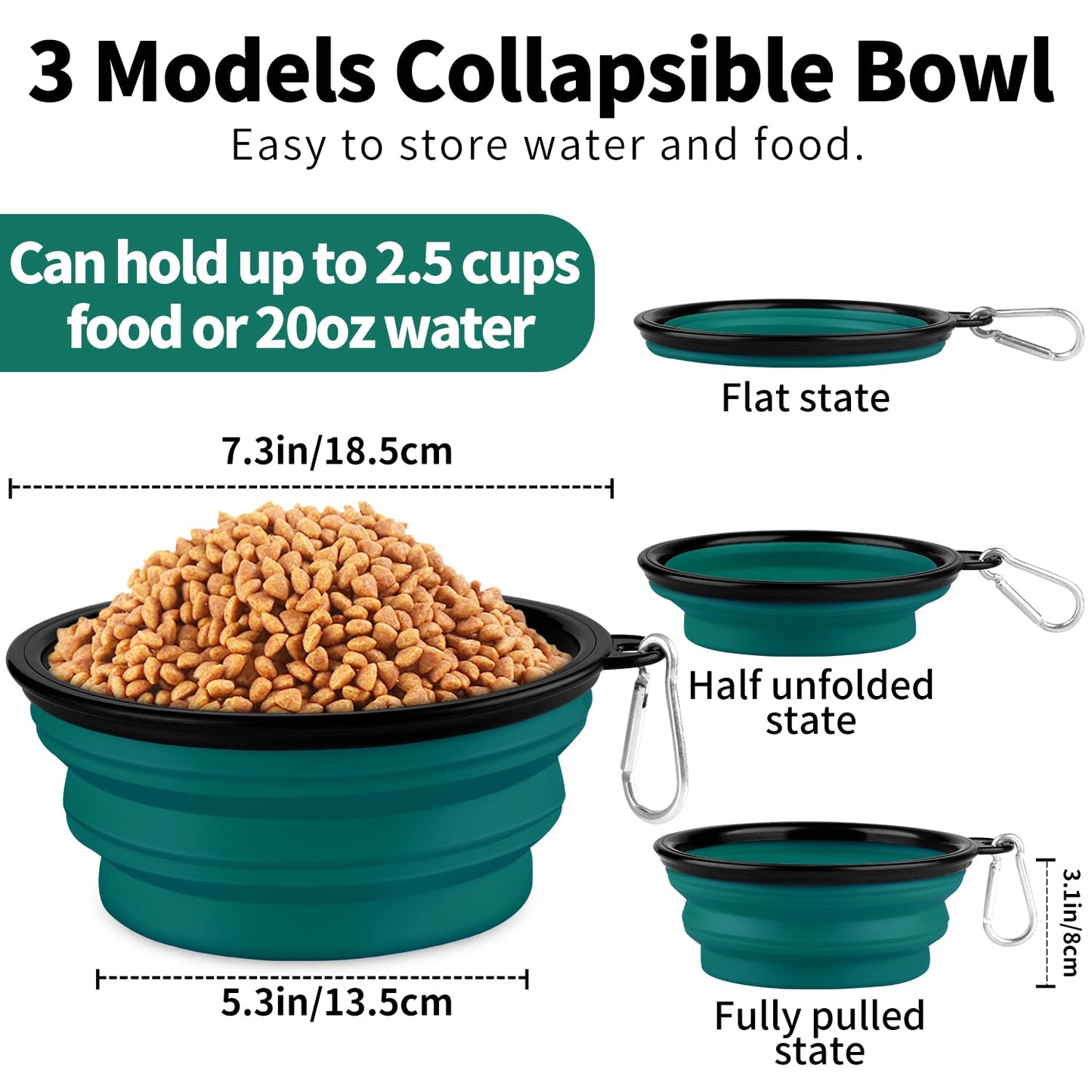 Collapsible Dog Bowls-2 Pack Large Size for Large/Medium Dogs, Pet Travel Water Bowl, Dogs Cat Portable Water Bowl, Dog Pet Feeding Watering Dish Outdoor Hiking Parking Traveling with 2 Carabiners