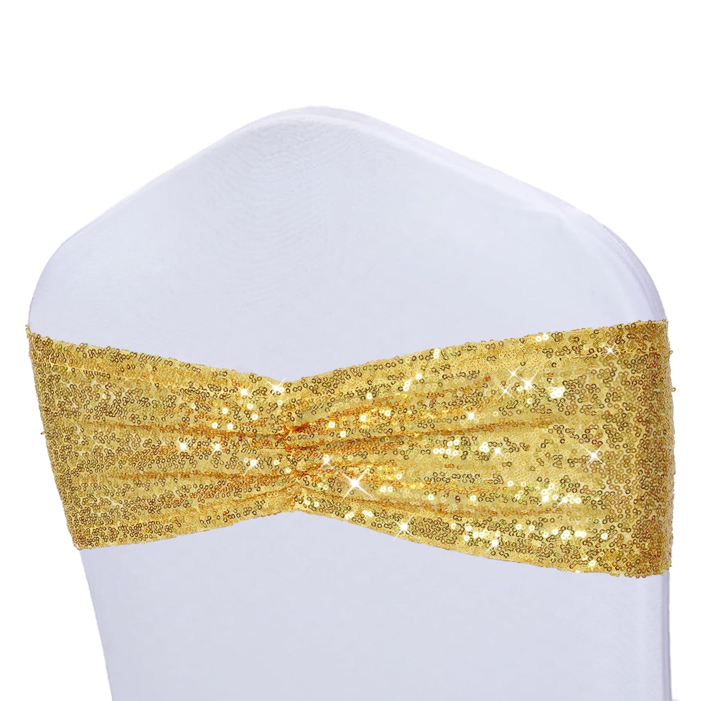 Poise3EHome Gold Sequin Chair Sashes Folding Chair Covers Bow for Party Wedding Reception Decorations, 50 PCS