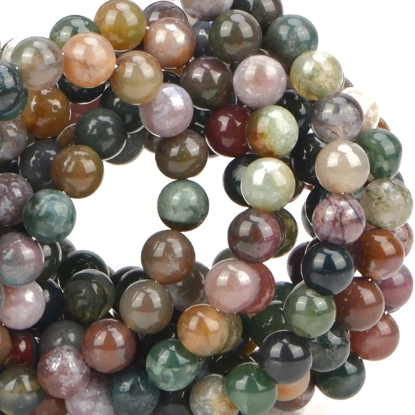100Pcs Natural Crystal Beads Stone Gemstone Round Loose Energy Healing Beads with Free Crystal Stretch Cord for Jewelry Making (Indian Agate, 8MM)