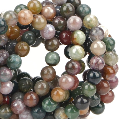 100Pcs Natural Crystal Beads Stone Gemstone Round Loose Energy Healing Beads with Free Crystal Stretch Cord for Jewelry Making (Indian Agate, 8MM)