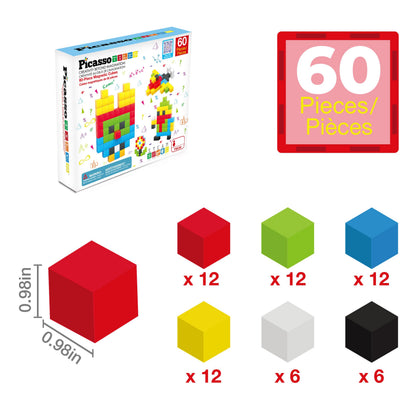 PicassoTiles 60pc Magnetic Puzzle Cube Building Set 1 Inch 3D Blocks STEM Construction Toy for Toddlers Kids Boys Girls Age 3+ Montessori Learning Travel Sensory Gift with Educational Idea Book PMC60