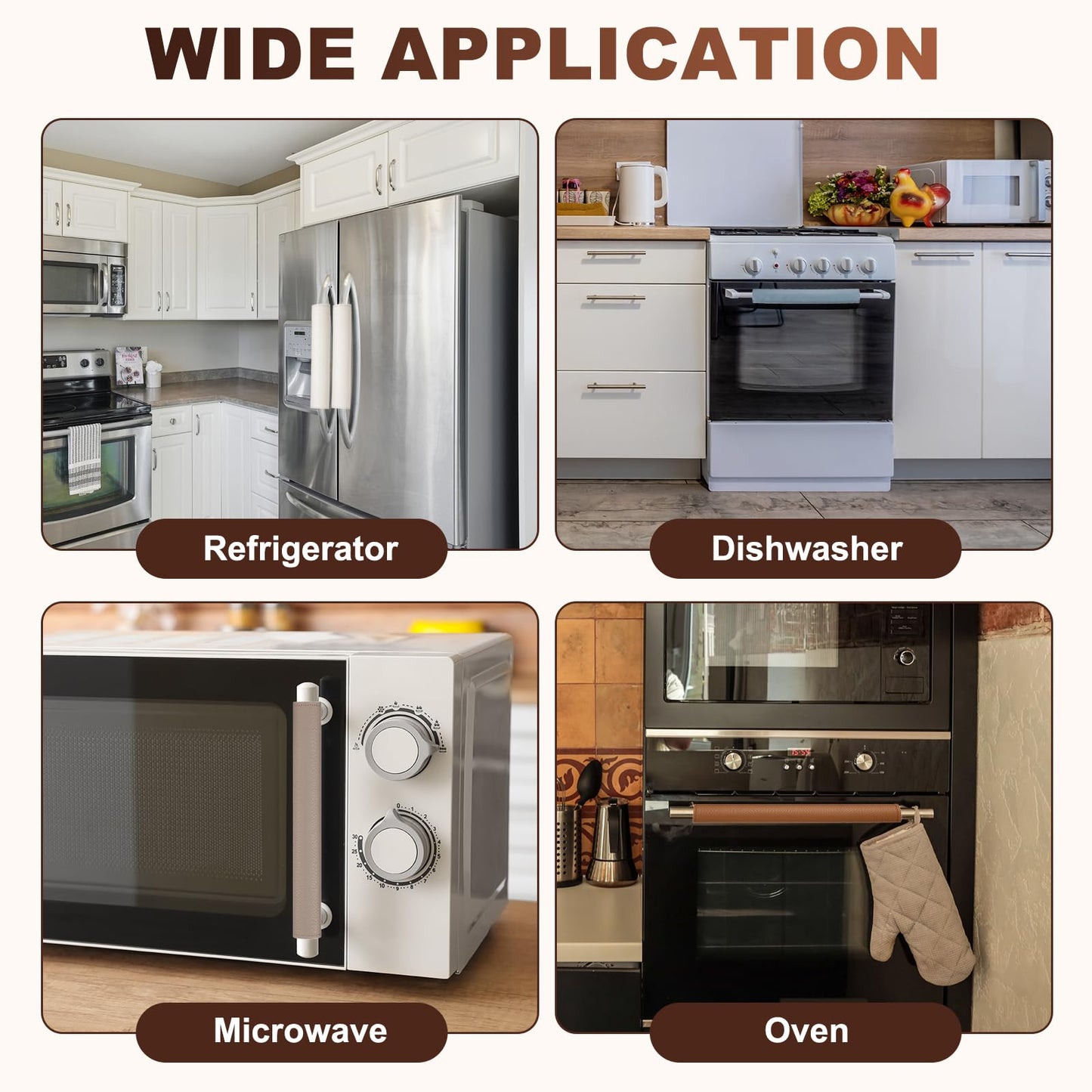 uxcell 4Pcs Refrigerator Door Handle Covers, PU Leather Kitchen Appliance Handle Protector, Anti-Static Fridge Handle Cover Keep Your Microwave Oven Dishwasher Clean, Brown