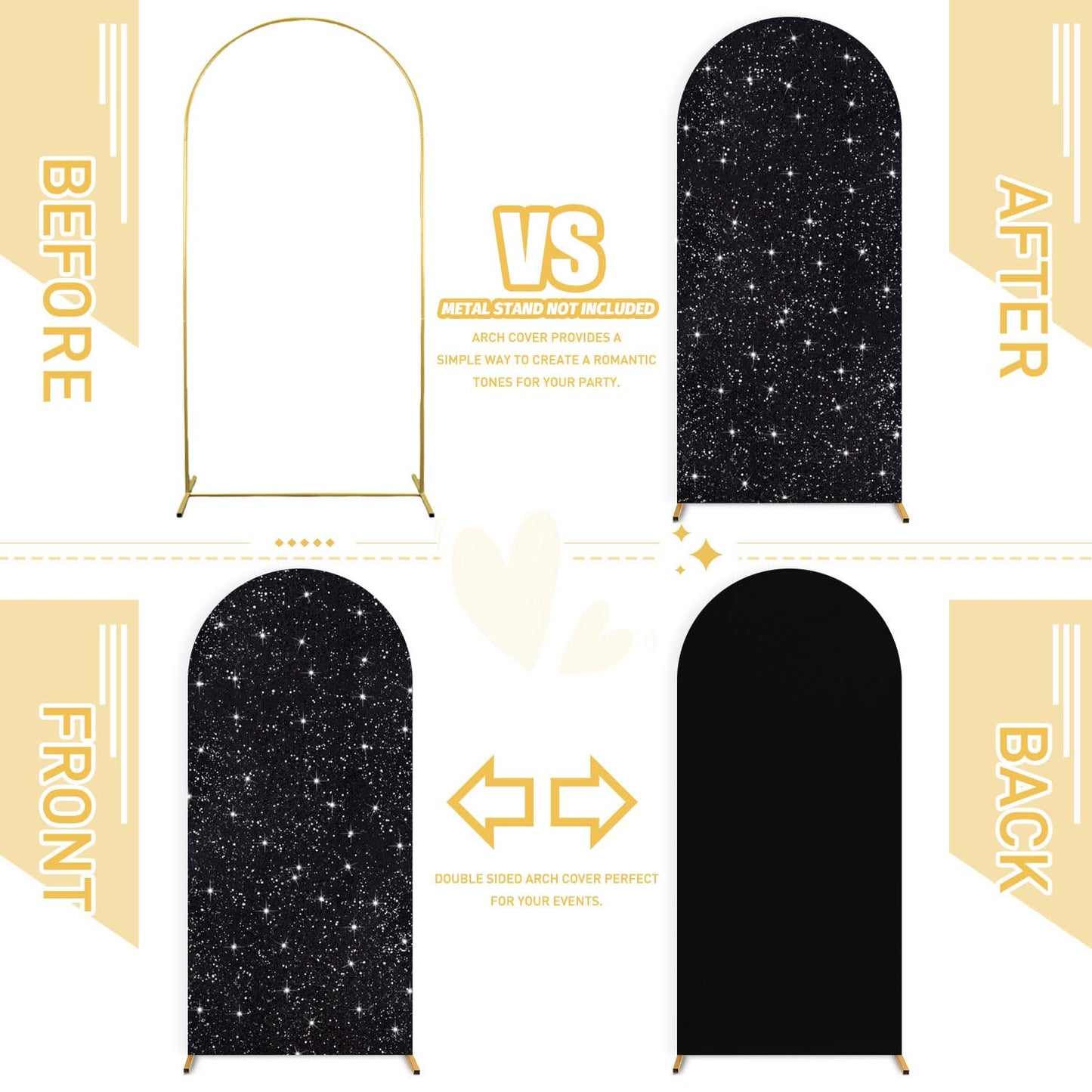 FUHSY Sequin Arch Cover Black Arch Backdrop Cover Set of 3 Arch Covers Stretchy Backdrop 6ft 5ft 4ft Spandex Backdrop Arch Stand Cover Glitter Arch Frame Cover Fabric for Halloween Party Decoration