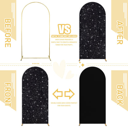 FUHSY Sequin Arch Cover Black Arch Backdrop Cover Set of 3 Arch Covers Stretchy Backdrop 6ft 5ft 4ft Spandex Backdrop Arch Stand Cover Glitter Arch Frame Cover Fabric for Halloween Party Decoration