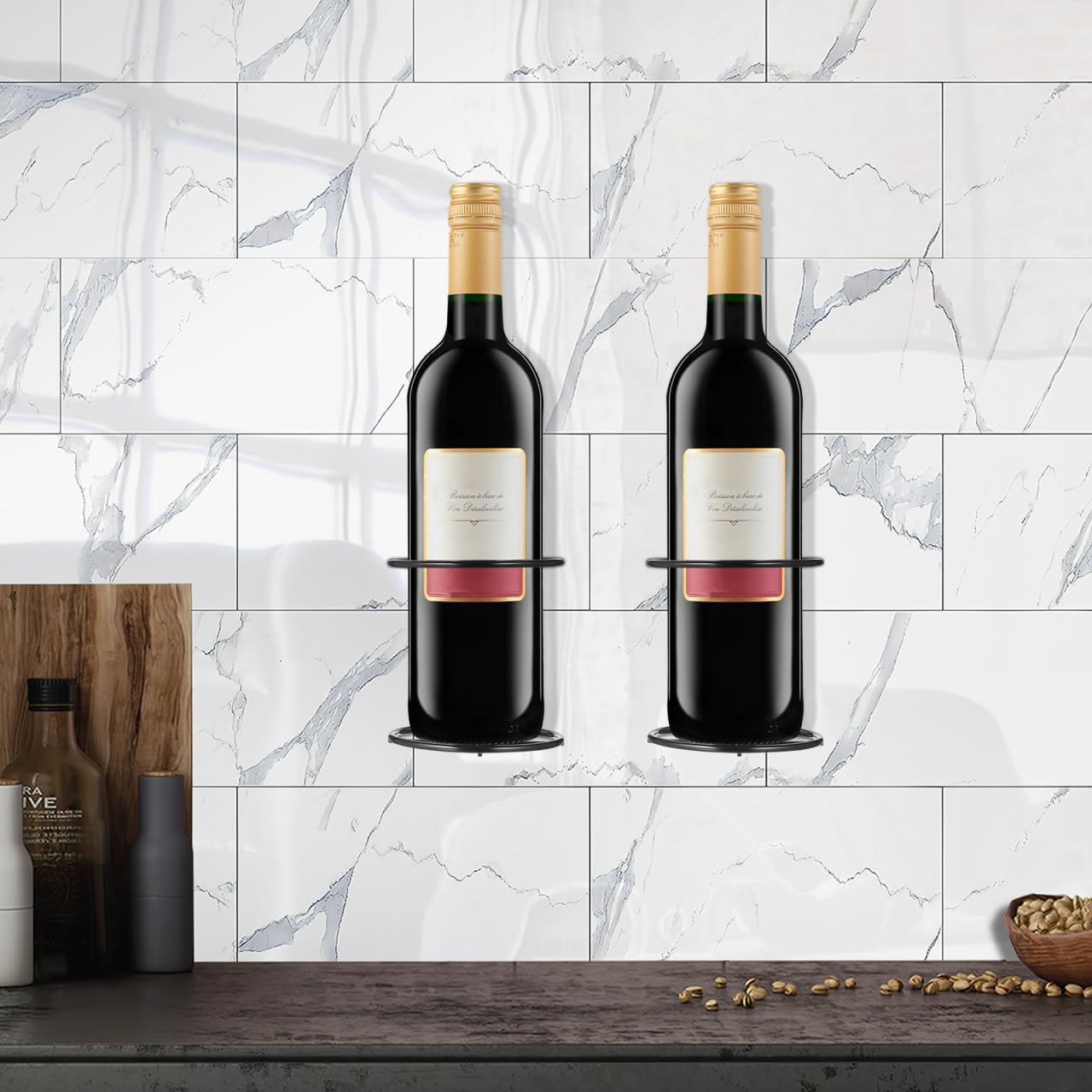 Veemoon 2pcs Wall Mounted Wine Rack Iron Single Wine Wall Holder Single Bottle Display Stand Hanging Beer Organizer Shelf Beverages Liquor Storage Bracket for Home Kitchen Bar Decor and Save Space