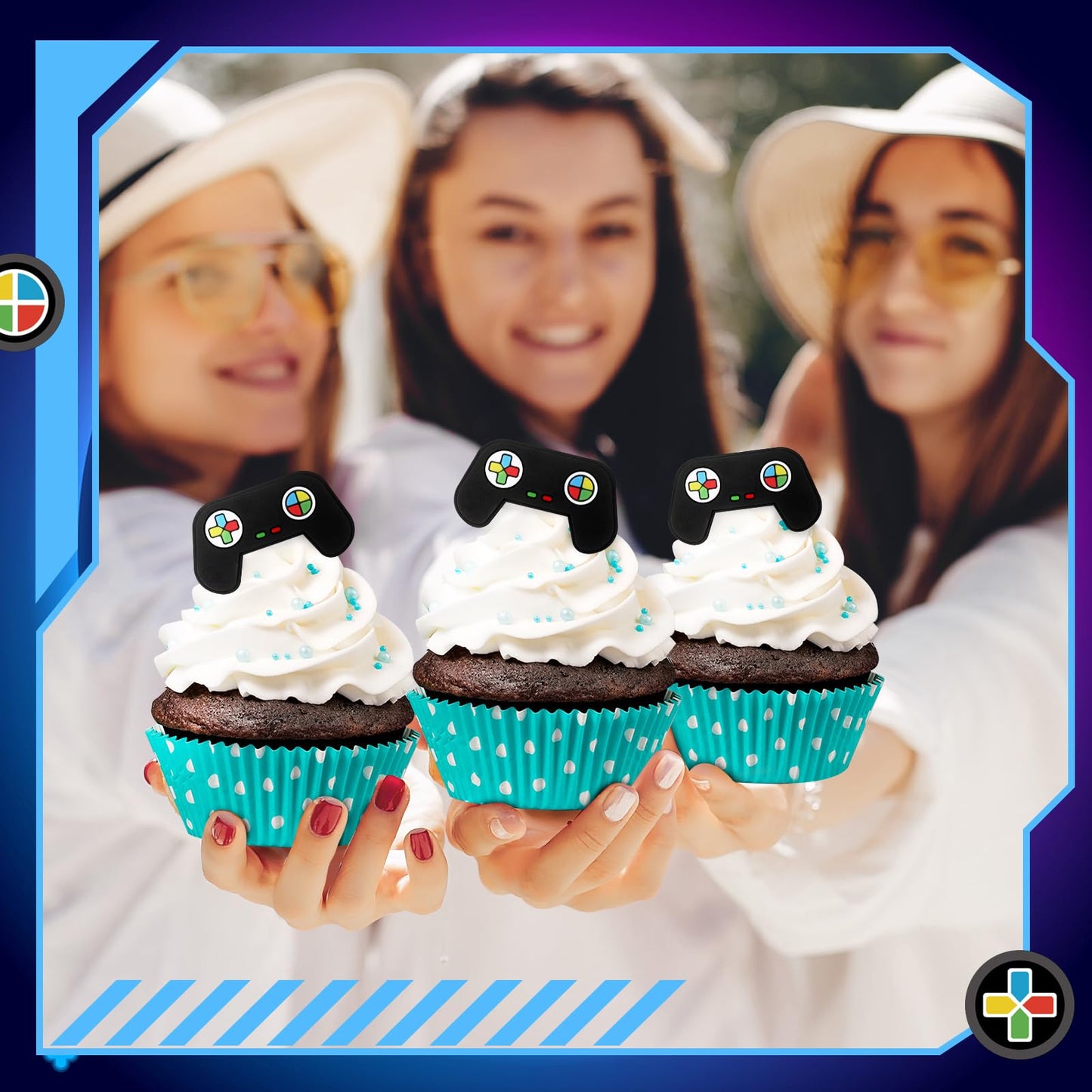 Chunful 48 Pcs Video Game Cupcake Rings Toppers Decoration Cake Game Party Decoration Cupcake Picks for Birthday Anniversary Wedding Engagement Party Supplies