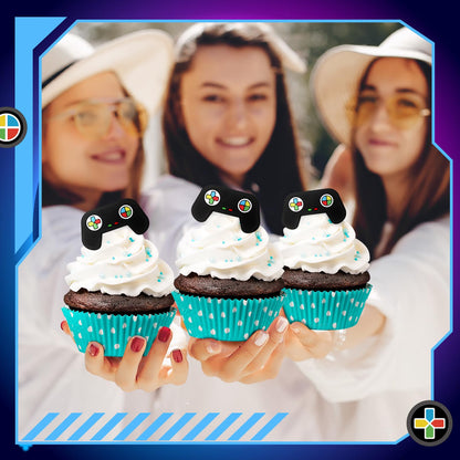 Chunful 48 Pcs Video Game Cupcake Rings Toppers Decoration Cake Game Party Decoration Cupcake Picks for Birthday Anniversary Wedding Engagement Party Supplies