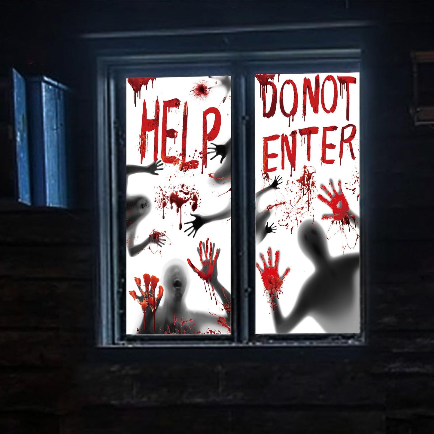 2Pcs Halloween Door Cover Window Poster Decorations Scary Zombie Hands Bloody Handprint Halloween Window Clings for Haunted House Indoor and Outdoor 60" x 60"