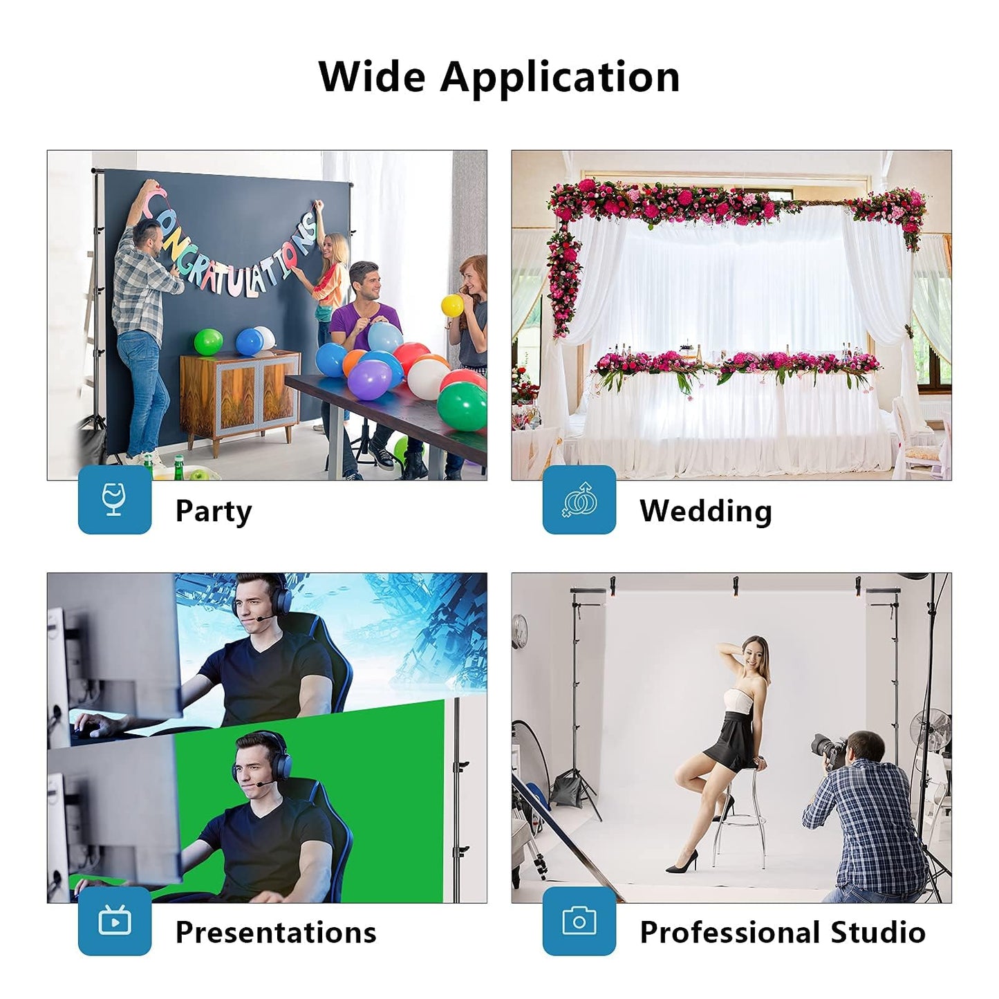 Backdrop Stand 10x7 FT, Adjustable Photography Background Stand for Parties, Photo Video Studio, Portable Photo Booth Kit with Carrying Bag, 6 Backdrop Clamps & 2 Stand Bags
