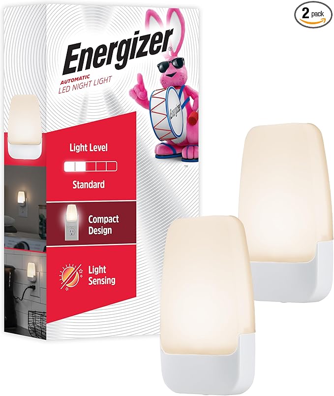 Energizer Night Lights Plug into Wall, 2-Pack, LED Plug in Nightlight, Soft Warm White, Dusk to Dawn Sensor, Adults, Kids, Bedroom, Bathroom, Nursery, Hallway, Kitchen, UL Safety Listed, 81565