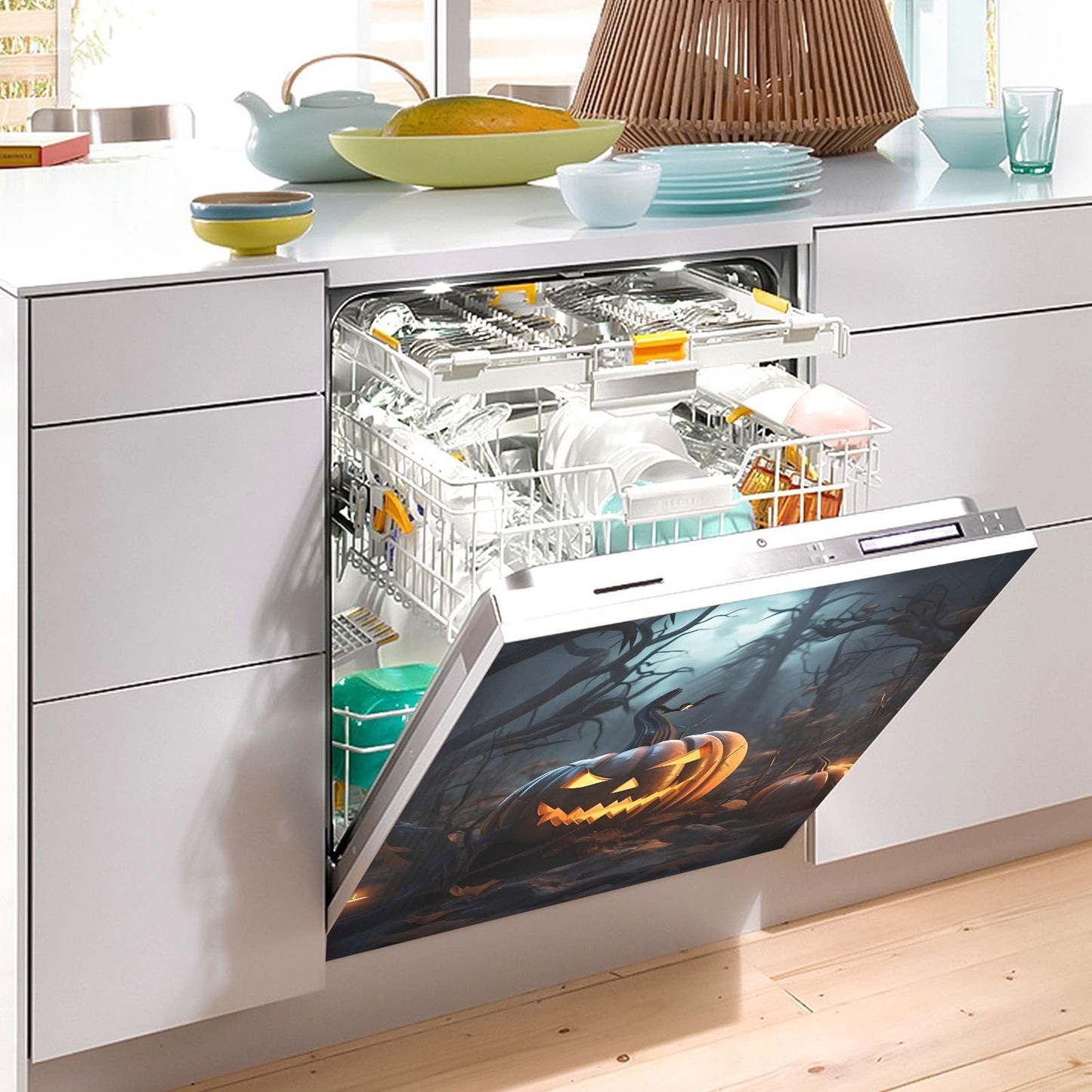 JIPONI Dishwasher Magnetic Cover Halloween Pumpkin Dishwasher Magnetic Kitchen Art Decor, Dish Washer Magnet Sticker 23 W x 26 H Inch