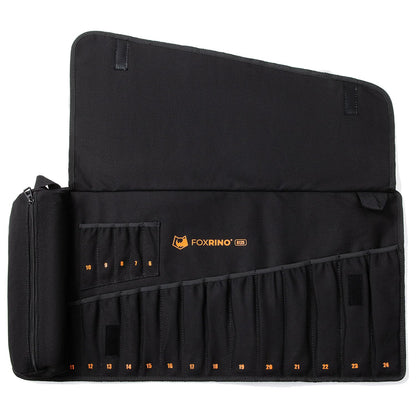 Foxrino Wrench Roll, Wrench Roll Up Pouch, 19-Pocket Heavy Duty Canvas Wrench Organizer Bag for Metric Combination Wrenches, Portable Tool Roll Bag, Gifts for Men for Fathers Day(Black, 19+1 Metric)