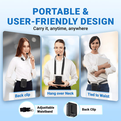 Voice Amplifier Wireless Microphone Headset, Original Sound Ultra Portable Microphone and Speaker, 15W Megaphone Speaker with Bluetooth Mic, Personal PA System for Teachers Classroom Tour Guide B002