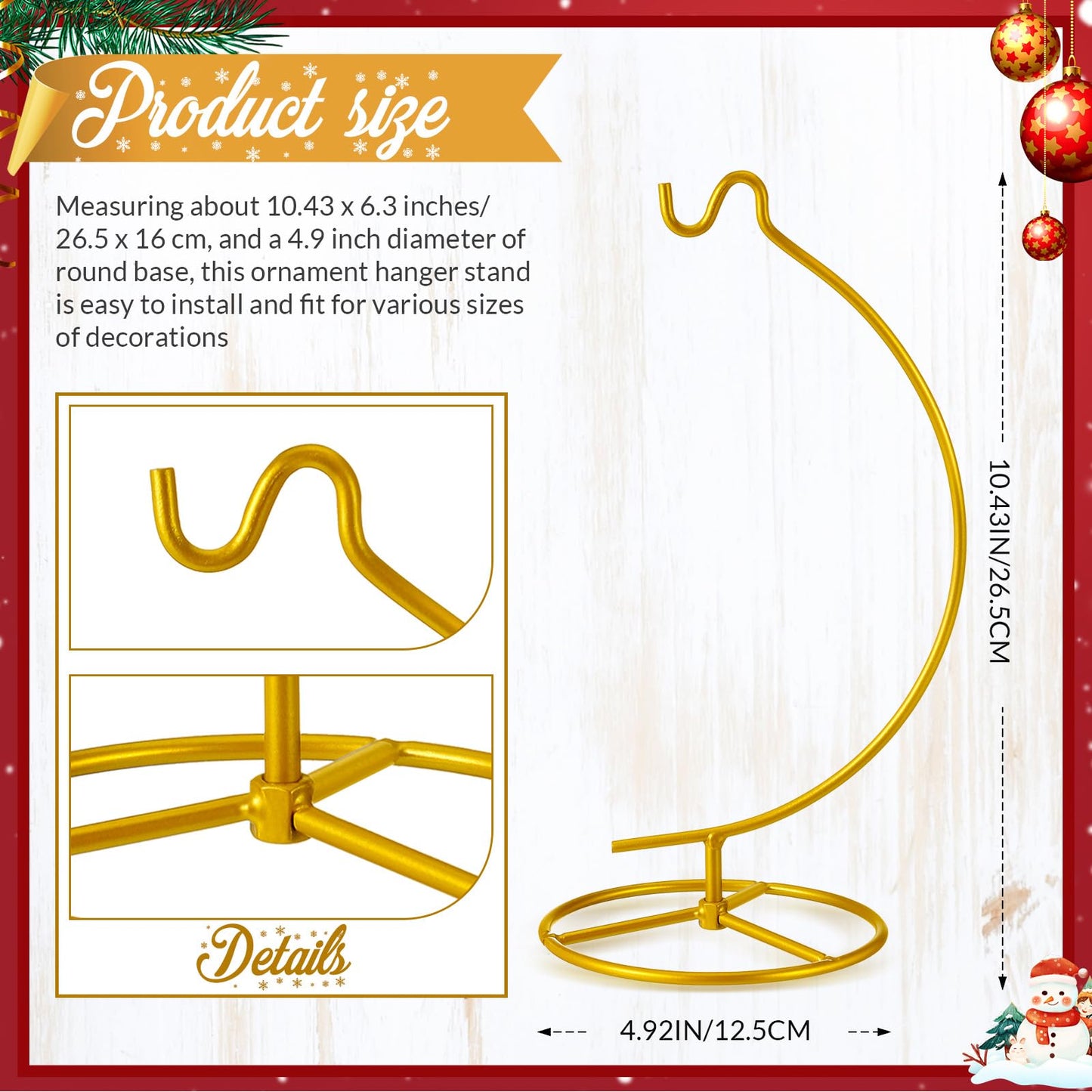 Baderke 2 Pack Ornament Display Stand, 10.43" Height Ornament Hanger, Air Plant Holder Terrariums Hanging Stand Crystal Ball Hanging Hook for Christmas Wedding Home Office Decoration (Gold)