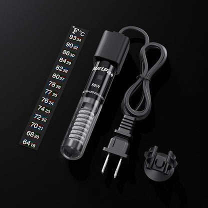 50W Aquarium Heater, Small Submersible Fish Tank Heater with Mini Aquarium Thermometer, for Betta Turtle Saltwater Freshwater 5-10 Gallon Tanks