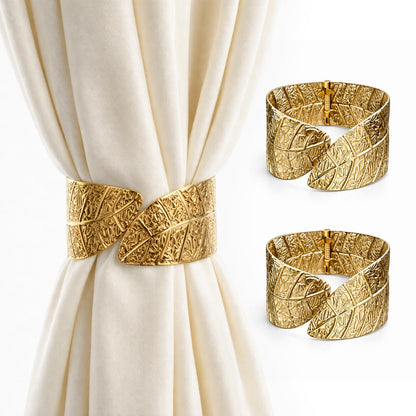 Curtain Tiebacks 2 Pack Curtain Ties Leaf Vein Curtain Tie Backs Premium Alloy Spring Curtain Clips No Drilling Curtain Ties for Modern Luxury French Nordic Minimalist Home Decor Curtain Holdbacks