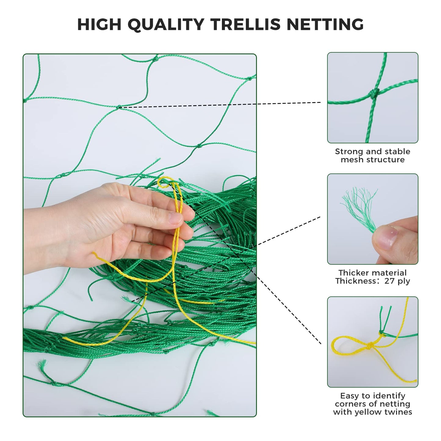 Kikhope Trellis Netting for Climbing Plants, 2 Pack 5.9 ft x 16.4 ft Heavy Duty Garden Trellis Netting for Cucumber, Vine, Tomato, Plants Trellis Net for Climbing Vine Plants Fruits & Vegetables