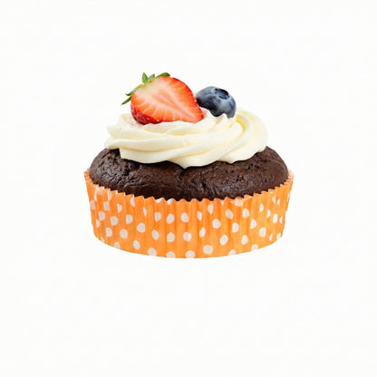 Restaurantware Panificio 4 Ounce Baking Cups 200 Ridged Cupcake Liners - Oven-Ready Freezable Orange Paper Muffin Cases Disposable Polka-Dotted For Wedding Parties Baby Showers