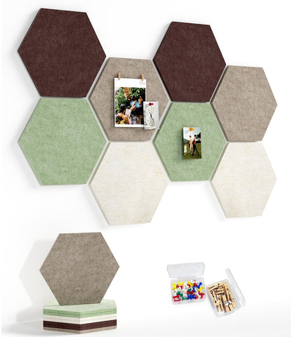 Uoisaiko 8 Pack Hexagon Felt Bulletin Board Tiles - 12" Large Thick Pin Board for Walls with 30 Push Pins, DIY Boards for Office Home School Decor, Aesthetic Hex Cork Board Alternative