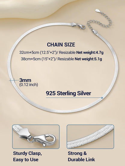 PROSTEEL 925 Sterling Silver Choker Necklace For Women 3mm Flat Chains Dainty 12inch Herringbone Snake Chain Chocker