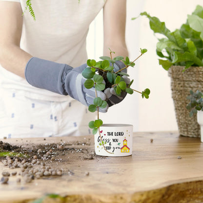 Tarklanda 6Pcs Christian Gifts Plant Pot, Bible Verse Succulent Pots Mini Ceramic Flower Planters Pot with Bamboo Tray Thank You Religious Gift for Mother Teacher, Plant Not Included