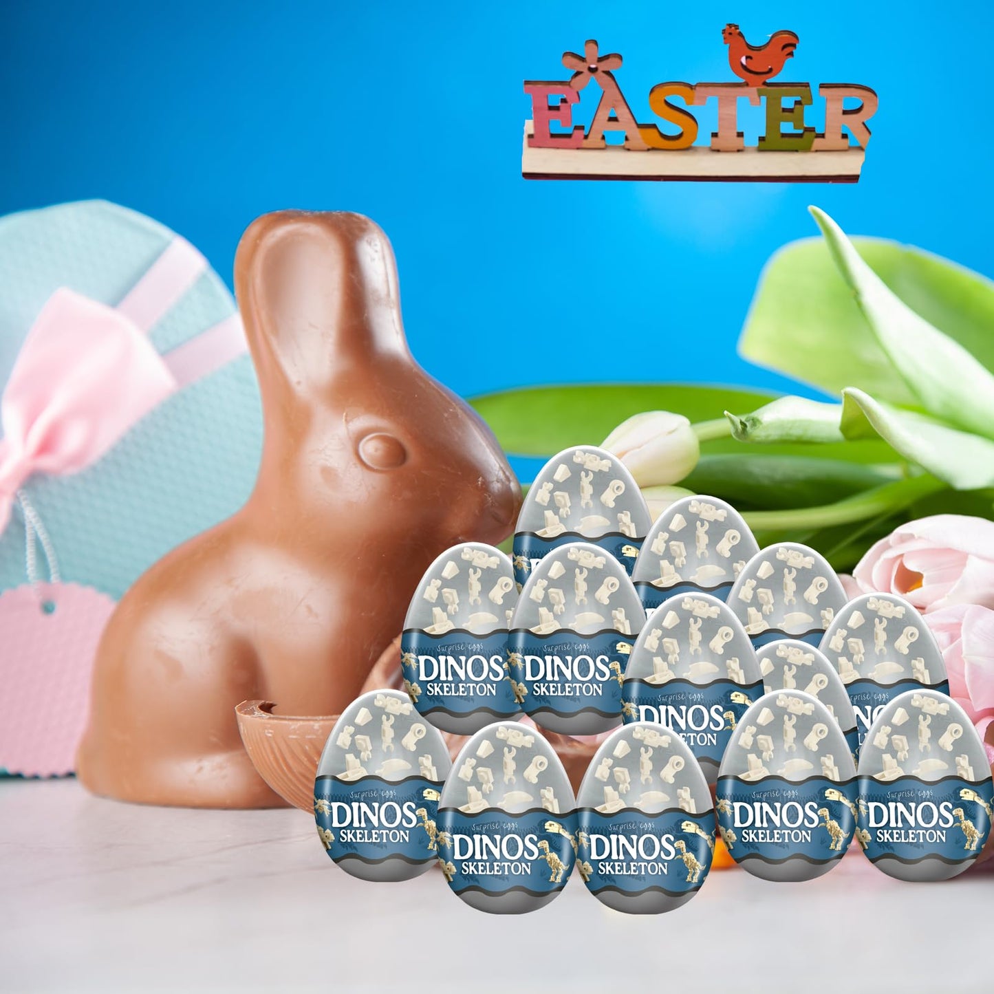 auryee 12PCS Pre Filled Easter Eggs with Toys Inside - 12 in 1 Big Dinosaur Skeleton Model Building Kits Toy for Kids Age 6+ Years Old