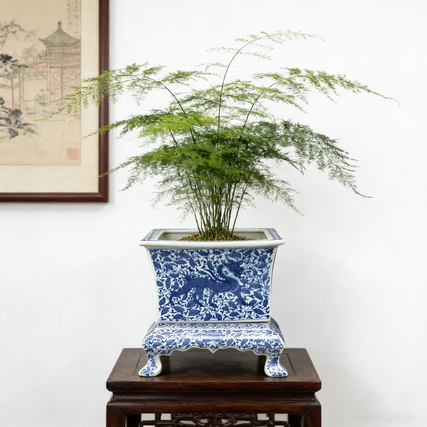 WLBHWL Chinoiserie Blue and White Chinese Porcelain Square Planter Jingdezhen Hand Painted Extra Large Flower Pots Square Porcelain