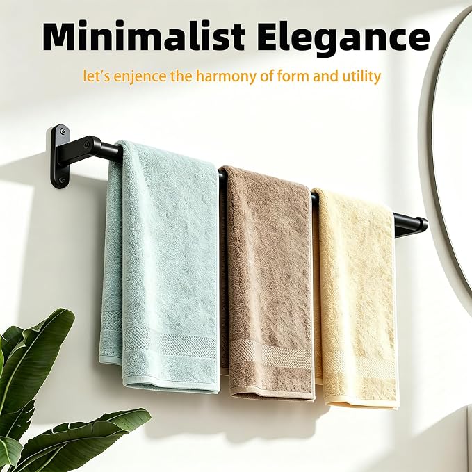 Black Towel Bar, 24 Inch Towel Rack for Bathroom Wall Mounted, Heavy Duty Hand Towel Holder, Space-Saving Bathroom Towel Rack Rod, Single Bar Matte Black