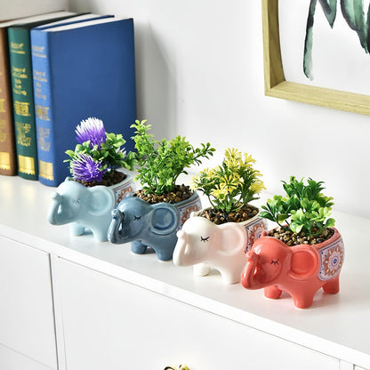 SUSOYAOCHEN Ceramic Succulent Planter, Animal Cactus Small Flower Pots with Drainage Cute Elephant Bonsai Pot for Desktop Windowsill Indoor Outdoor Decor (Dark Blue)
