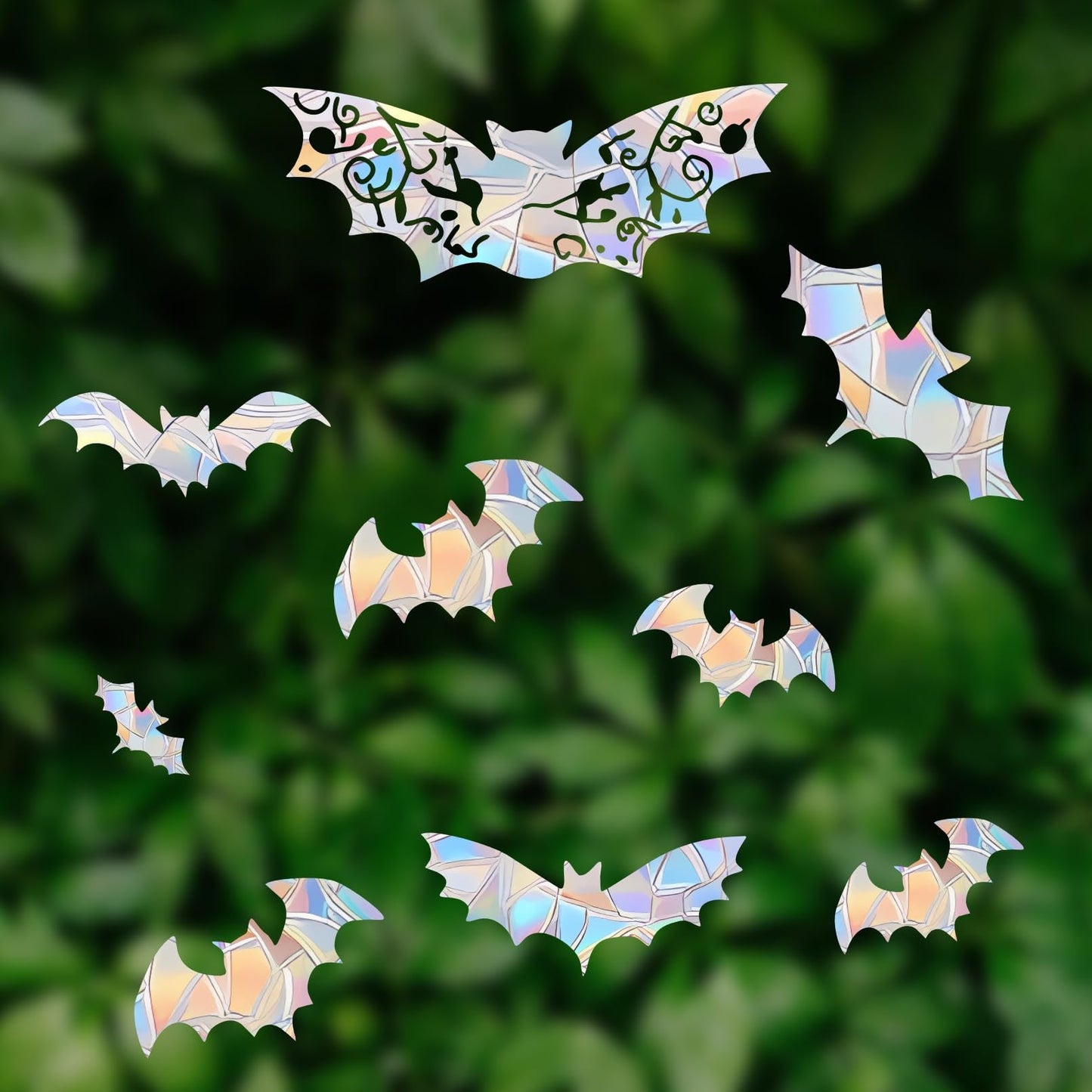 Shawula 15PCS Bat Window Clings - Anti-Collision Decals to Save Birds from Collisions,Non Adhesive Prismatic Vinyl Clings, Rainbow Stickers