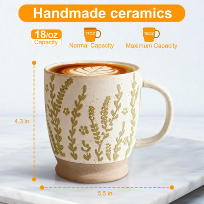 hujgeis 18 oz Coffee Mug Gift for Women Mom Her - Rustic Handmade Coffee Cup, Microwave & Dishwasher Safe Large Mug for Latte, Cocoa, Tea, Milk, Milkshake - Home Office Essential