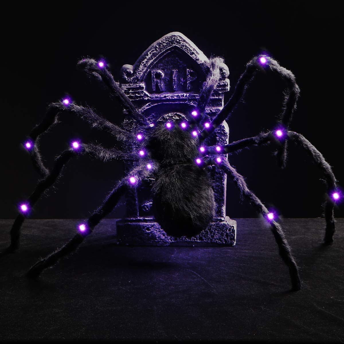 Sizonjoy Halloween Spider Decorations, Giant Light up Black Hairy Spider Decoration for Best Halloween Party Outdoor Indoor Yard Decoration
