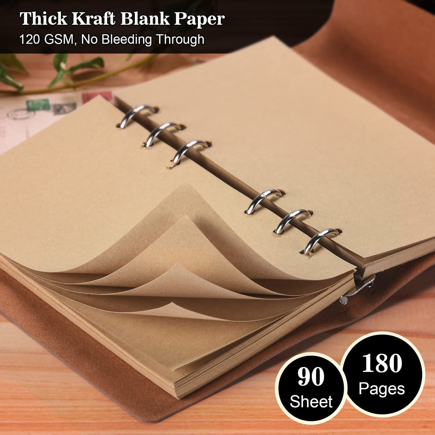 Leather Journal Notebook, Vintage Refillable Journal for Women Girls, Thick Blank Pages for Sketchbook, Planner, Diary, Travel Journals to Write in with Binder Pockets, Beautiful Journal Gift