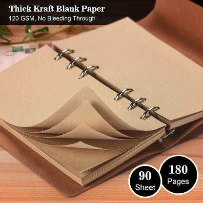 Leather Journal Notebook, Vintage Refillable Journal for Women Girls, Thick Blank Pages for Sketchbook, Planner, Diary, Travel Journals to Write in with Binder Pockets, Beautiful Journal Gift