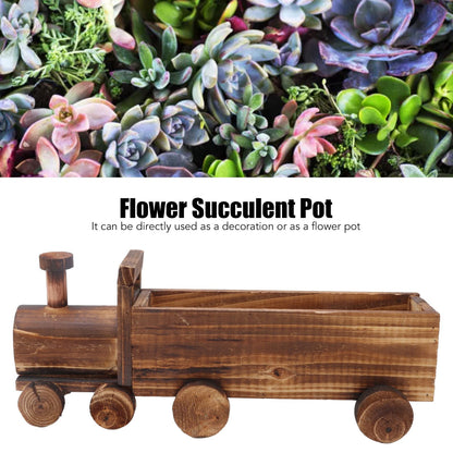 Hapivida Wooden Flower Pot, Train Shape Succulent Plants Containers Retro Plant Potted Bonsai Planter Cute Small Funny Plant Pots